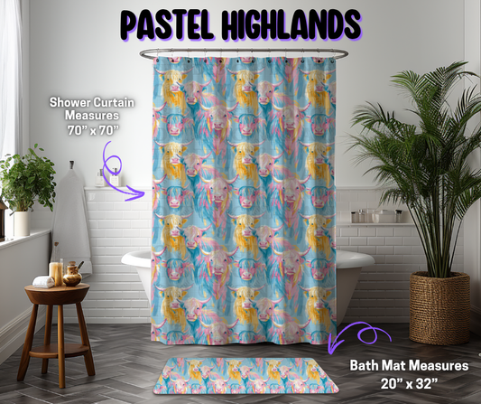 Preorder! Closes 12/8. ETA March. Pastel Highlands Custom Shower Curtain and/or Bath Mat