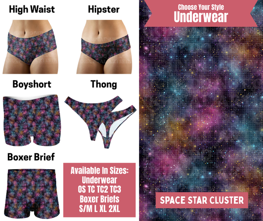 Preorder! Closes 9/29. ETA Dec. Space Star Cluster Hipster, High Waist, Boyshort, & Thong Underwear & Boxer Briefs