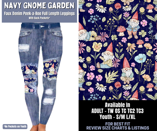 Preorder! Closes 1/8. ETA March. Navy Gnome Garden Full Length Faux Denim Peekaboo