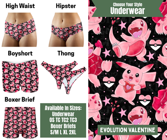 Preorder! Closes 11/24. ETA Jan. Evolution Valentine Hipster, High Waist, Boyshort, & Thong Underwear & Boxer Briefs