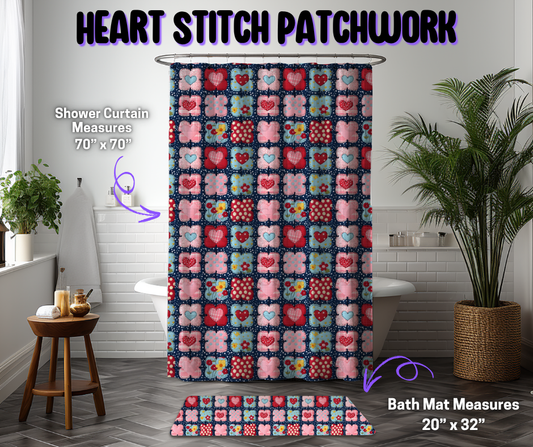 Preorder! Closes 12/8. ETA March. Heart Stitched Patchwork Custom Shower Curtain and/or Bath Mat