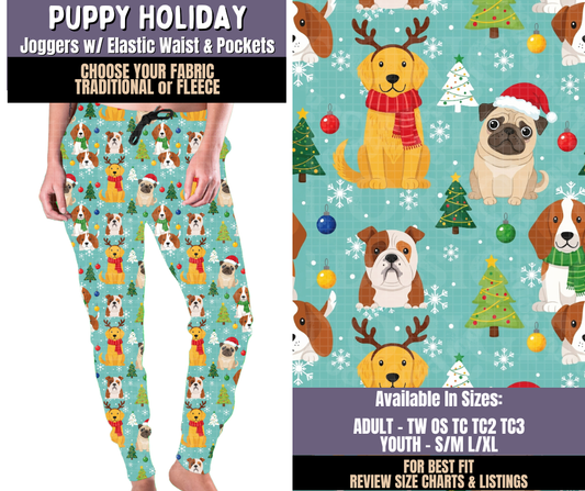 Preorder! Closes 9/3. ETA Dec. Puppy Holiday Joggers Choose Fleece or Traditional