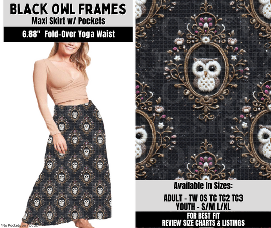 Preorder! Closes 10/6. ETA Dec. Black Owl Frames Maxi Skirt