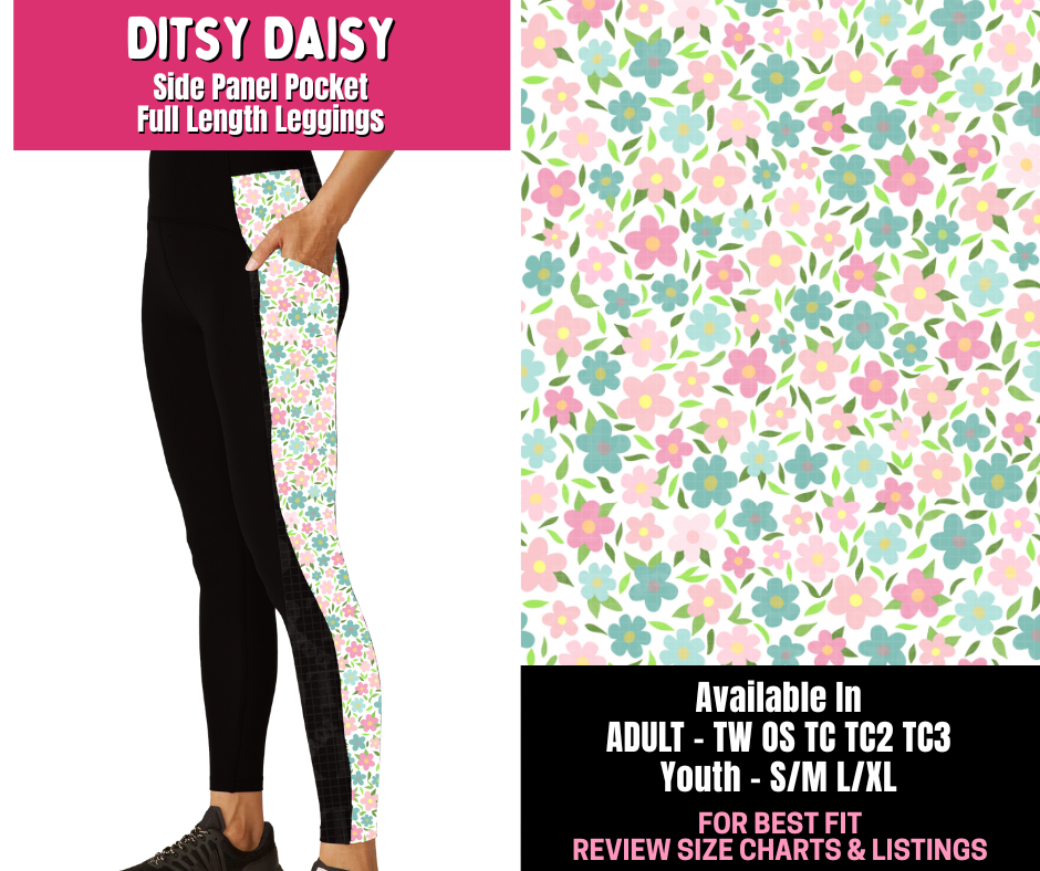 Preorder! Closes 1/1. ETA March. Ditsy Daisy Side Panel Pocket Full Length Leggings