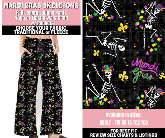 Preorder! Closes 11/12. ETA Jan. Mardi Gras Skeleton Lounge Pants Choose Fleece or Traditional