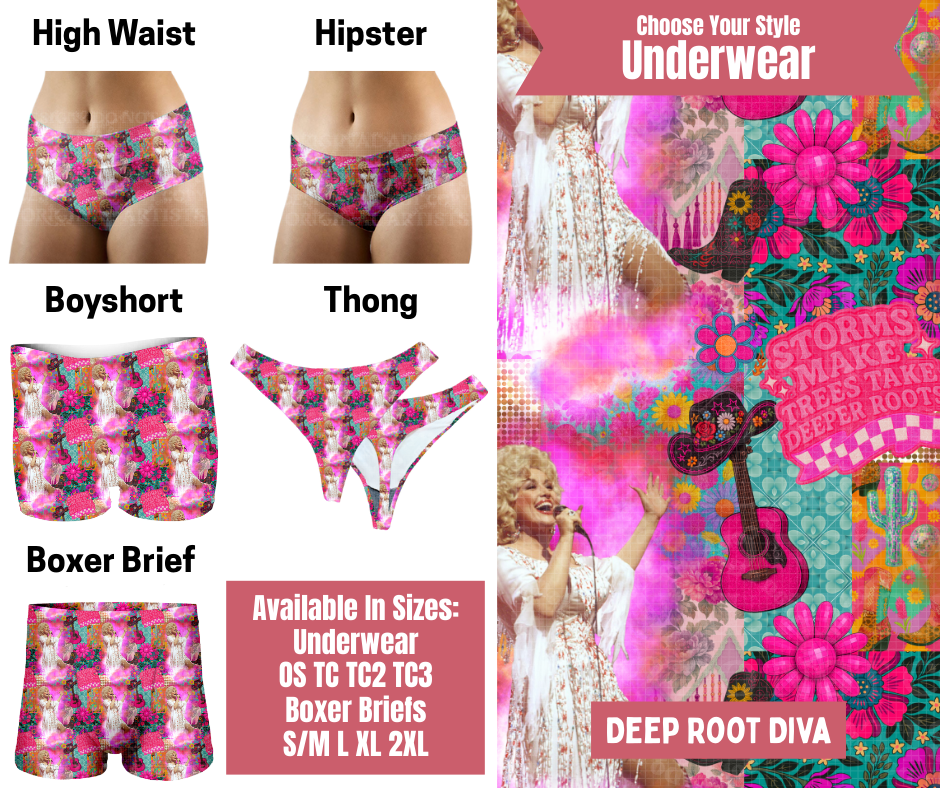 Preorder! Closes 9/29. ETA Dec. Deep Root Diva Hipster, High Waist, Boyshort, & Thong Underwear & Boxer Briefs