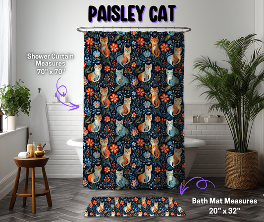 Preorder! Closes 12/8. ETA March. Paisley Cat Custom Shower Curtain and/or Bath Mat