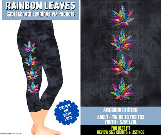Preorder! Closes 12/15. ETA March. Rainbow Leaves Capri Leggings w/ Side Leg Designs