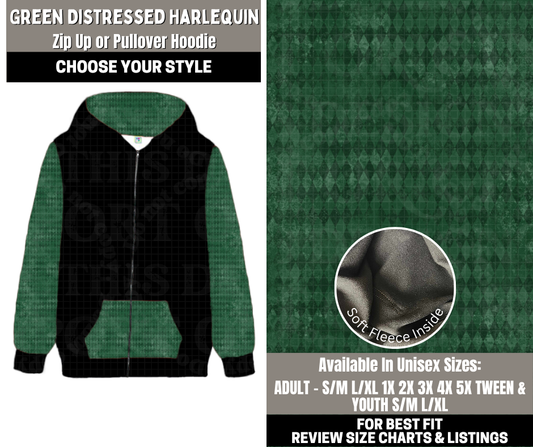 Preorder! Closes 12/1. ETA Feb. Green Distressed Harlequin Zip-Up or Pullover Hoodie