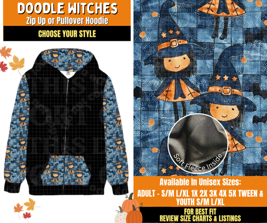 Preorder! Closes 7/16. ETA Oct. Doodle Witches Zip-Up or Pullover Hoodie
