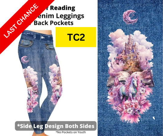 Magic of Reading Full Length Faux Denim w/ Side Leg Designs - Alonna's Legging Land