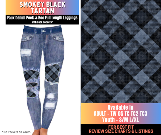 Preorder! Closes 10/16. ETA Jan. Smokey Black Tartan Full Length Faux Denim Peekaboo