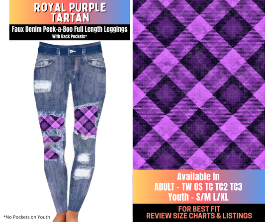 Preorder! Closes 10/16. ETA Jan. Royal Purple Tartan Full Length Faux Denim Peekaboo