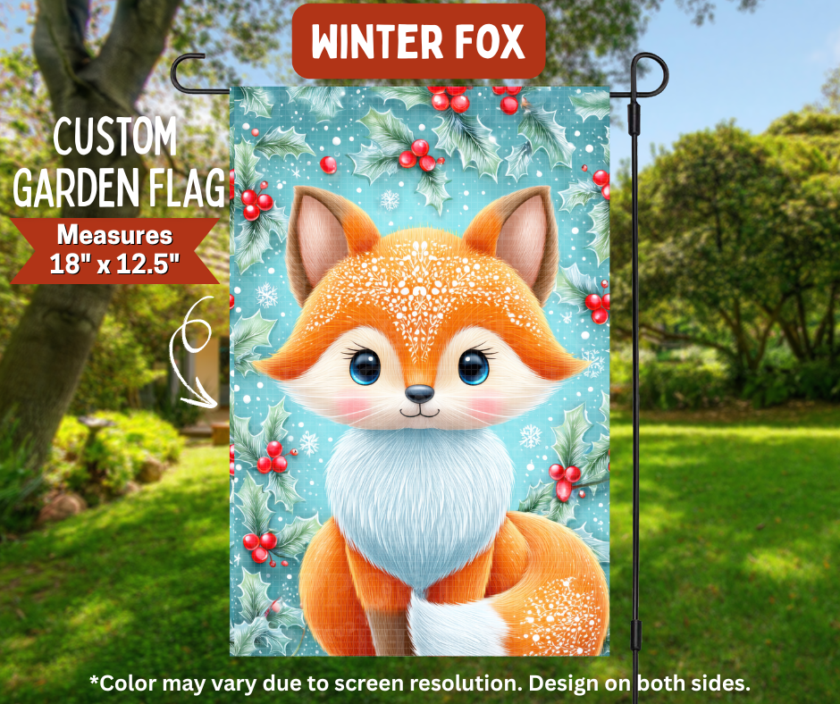 Preorder! Closes 8/10. ETA Nov. Winter Fox Garden Flag
