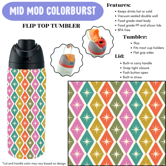 Preorder! Closes 12/11. ETA Feb. Mid Mod Colorburst Flip Top Tumbler