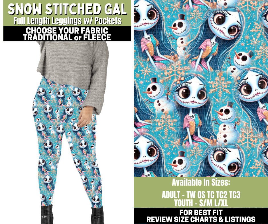 Preorder! Closes 11/6. ETA Jan. Snow Stitched Gal Leggings Choose Fleece or Traditional