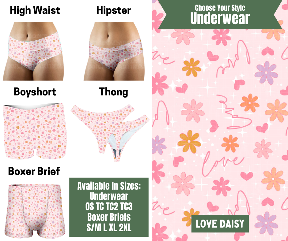 Preorder! Closes 11/24. ETA Jan. Love Daisy Hipster, High Waist, Boyshort, & Thong Underwear & Boxer Briefs
