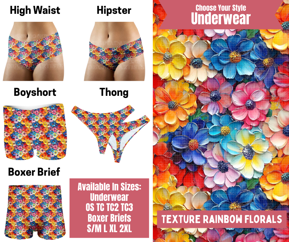 Preorder! Closes 9/29. ETA Dec. Texture Rainbow Florals Hipster, High Waist, Boyshort, & Thong Underwear & Boxer Briefs