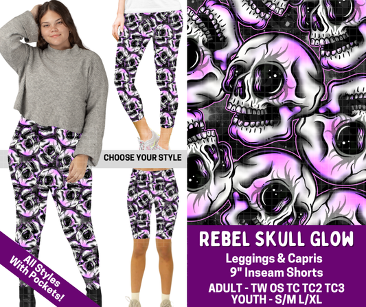 Preorder! Closes 2/19. ETA May. Rebel Skull Glow Combo Legging Lengths - Alonna's Legging Land