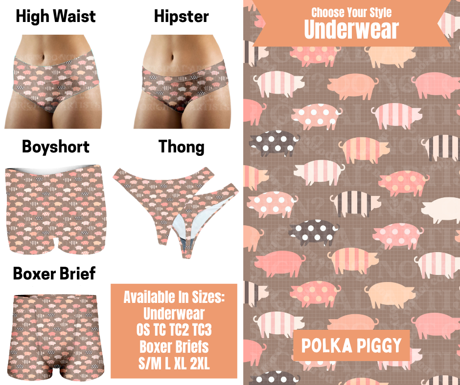 Preorder! Closes 11/5. ETA Feb. Polka Piggy Hipster, High Waist, Boyshort, & Thong Underwear & Boxer Briefs