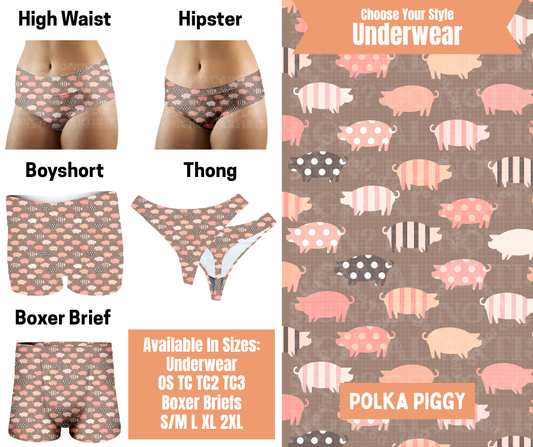 Preorder! Closes 11/5. ETA Feb. Polka Piggy Hipster, High Waist, Boyshort, & Thong Underwear & Boxer Briefs