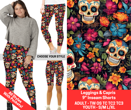 Preorder! Closes 2/12. ETA May. Calavera Floral Combo Legging Lengths - Alonna's Legging Land