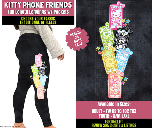 Preorder! Closes 11/5. ETA Jan. Kitty Phone Friends Watercolor Leggings w/ Side Leg Designs Choose Fleece or Traditional