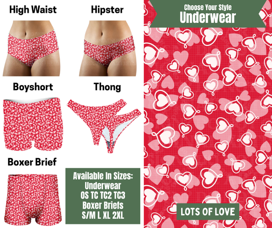 Preorder! Closes 11/24. ETA Jan. Lots of Love Hipster, High Waist, Boyshort, & Thong Underwear & Boxer Briefs