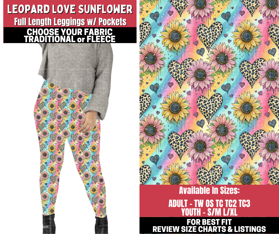 Preorder! Closes 11/13. ETA Jan. Leopard Love Sunflower Leggings Choose Fleece or Traditional