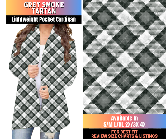 Preorder! Closes 10/16. ETA Jan. Grey Smoke Tartan Pocket Cardigan