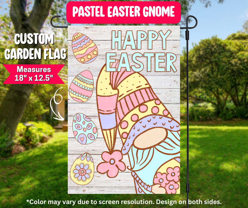 Preorder! Closes 12/25. ETA March. Pastel Easter Gnome Garden Flag