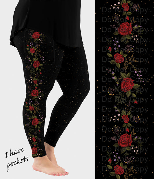 RTS - Rose Vine Side Design Leggings w/ Pockets