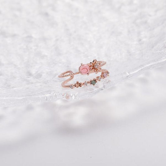 ROSE QUARTZ FLOWER RING (ADJUSTABLE) - Alonna's Legging Land