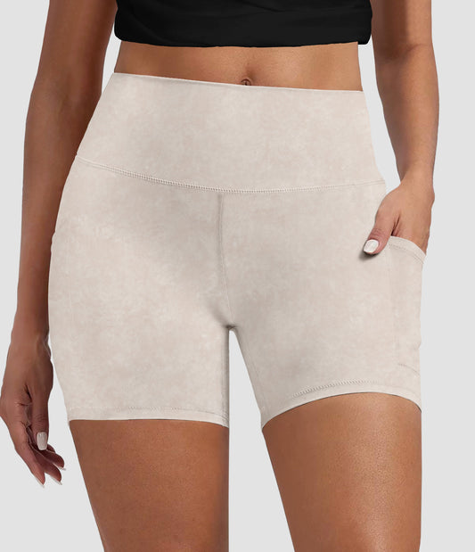 RTS - Sandy Beige Biker Shorts with Pockets