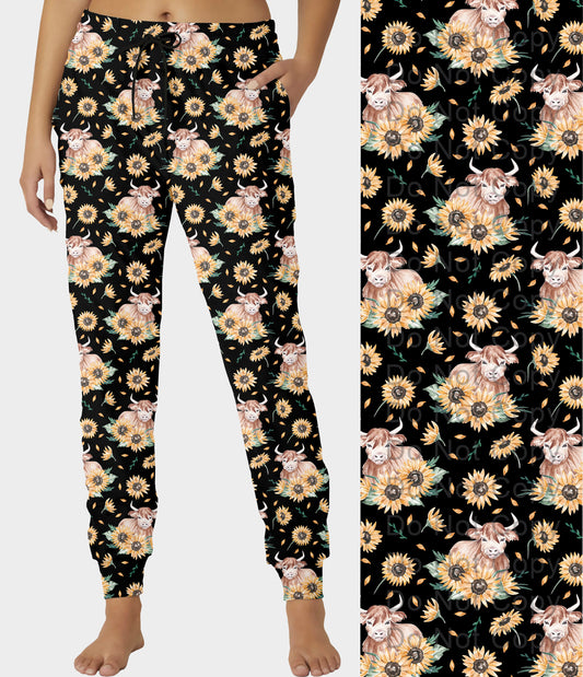 RTS - Sunflower Highland Cows Jogger Pants
