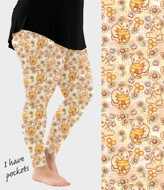 RTS - Sunflower Honey Cats Leggings w/ Pockets - Alonna's Legging Land