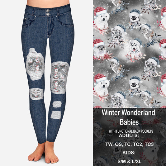 Winter Wonderland Babies Faux Denim Peekaboo Leggings with Pockets