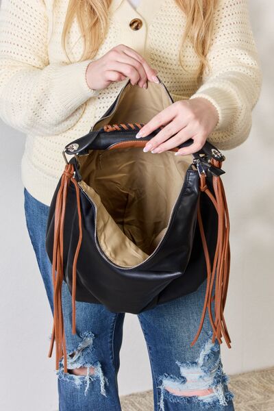 SHOMICO Fringe Detail Contrast Handbag - Alonna's Legging Land