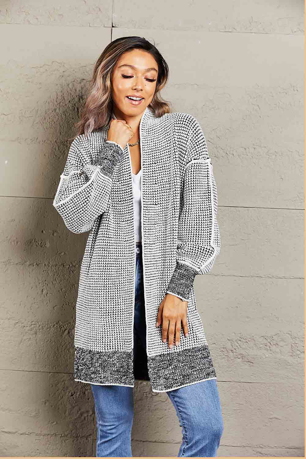 Woven Right Heathered Open Front Longline Cardigan - Alonna's Legging Land