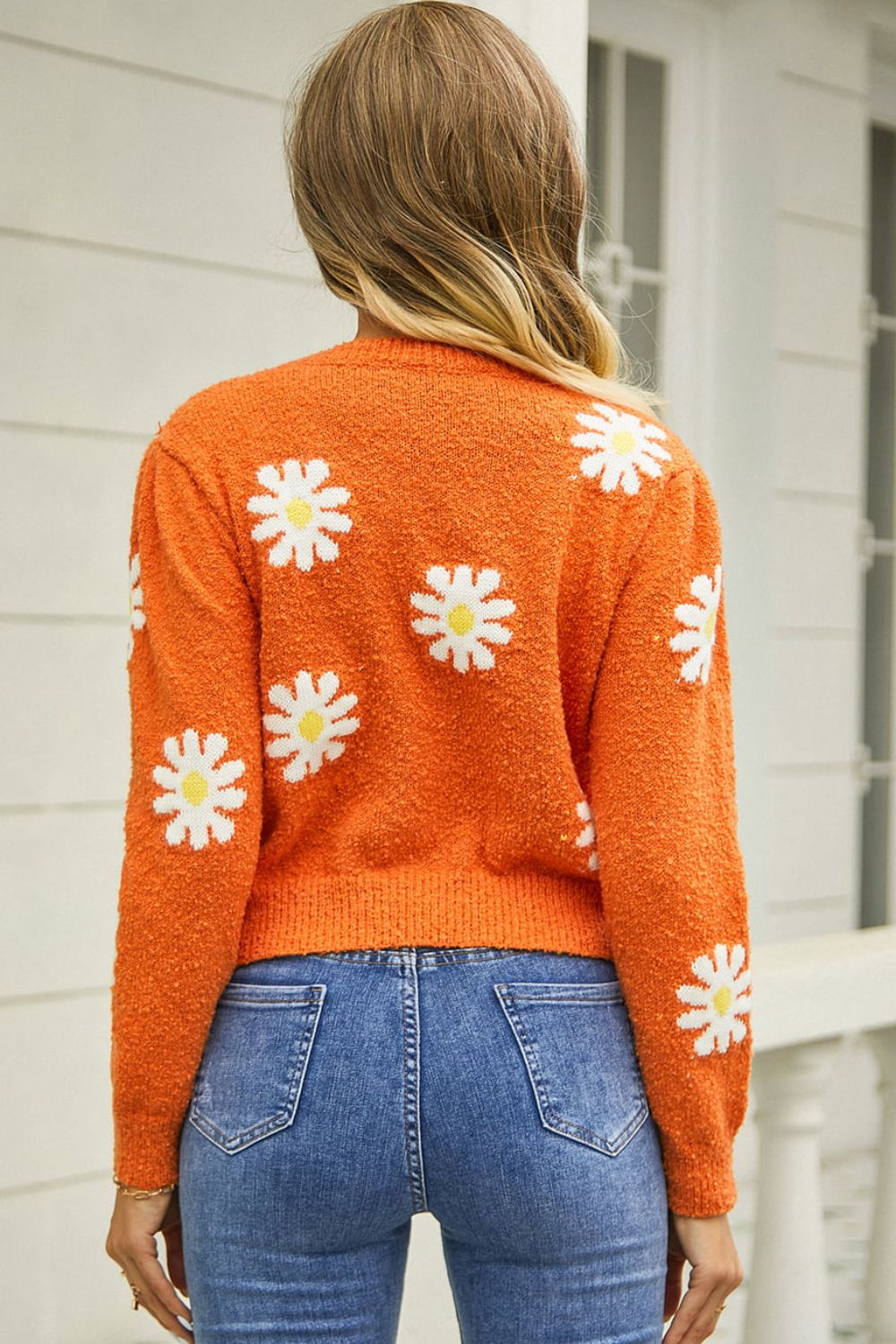 Flower Pattern Round Neck Short Sleeve Pullover Sweater - Alonna's Legging Land