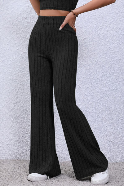Basic Bae Full Size Ribbed High Waist Flare Pants - Alonna's Legging Land
