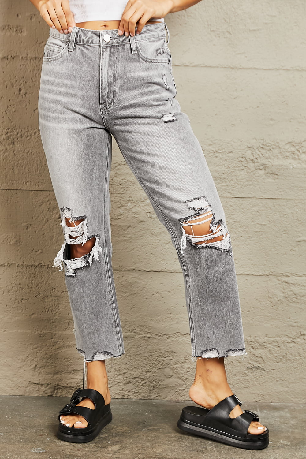BAYEAS High Waisted Cropped Straight Jeans - Alonna's Legging Land