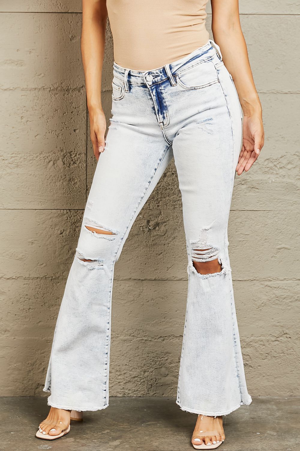 BAYEAS Mid Rise Acid Wash Distressed Jeans - Alonna's Legging Land