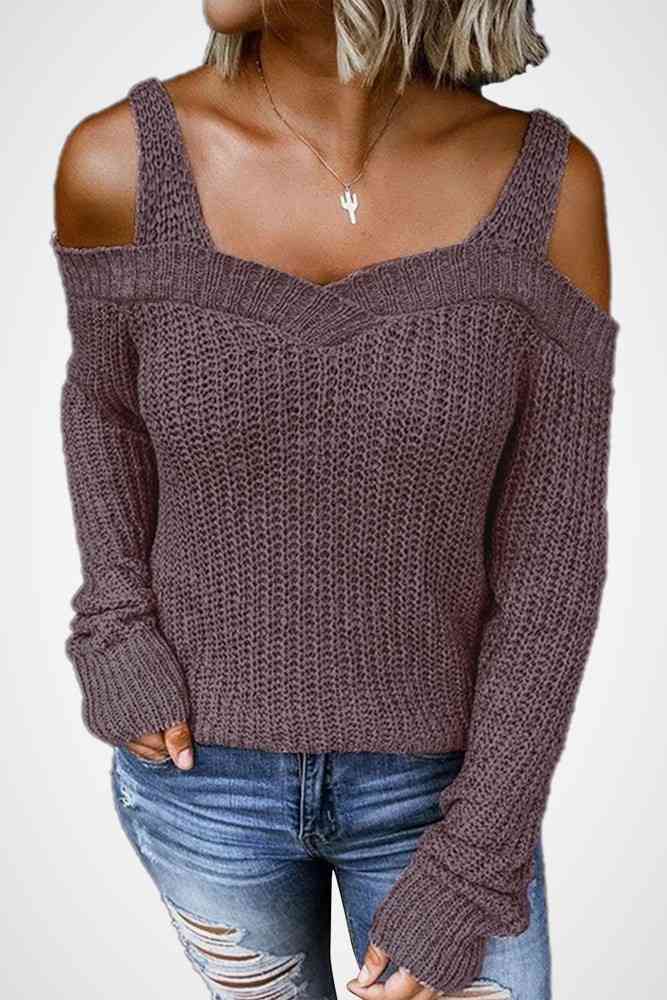 Long Sleeve Cold Shoulder Sweater - Alonna's Legging Land
