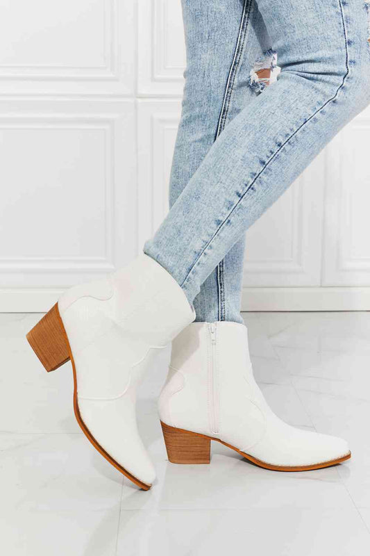 MMShoes Watertower Town Faux Leather Western Ankle Boots in White - Alonna's Legging Land