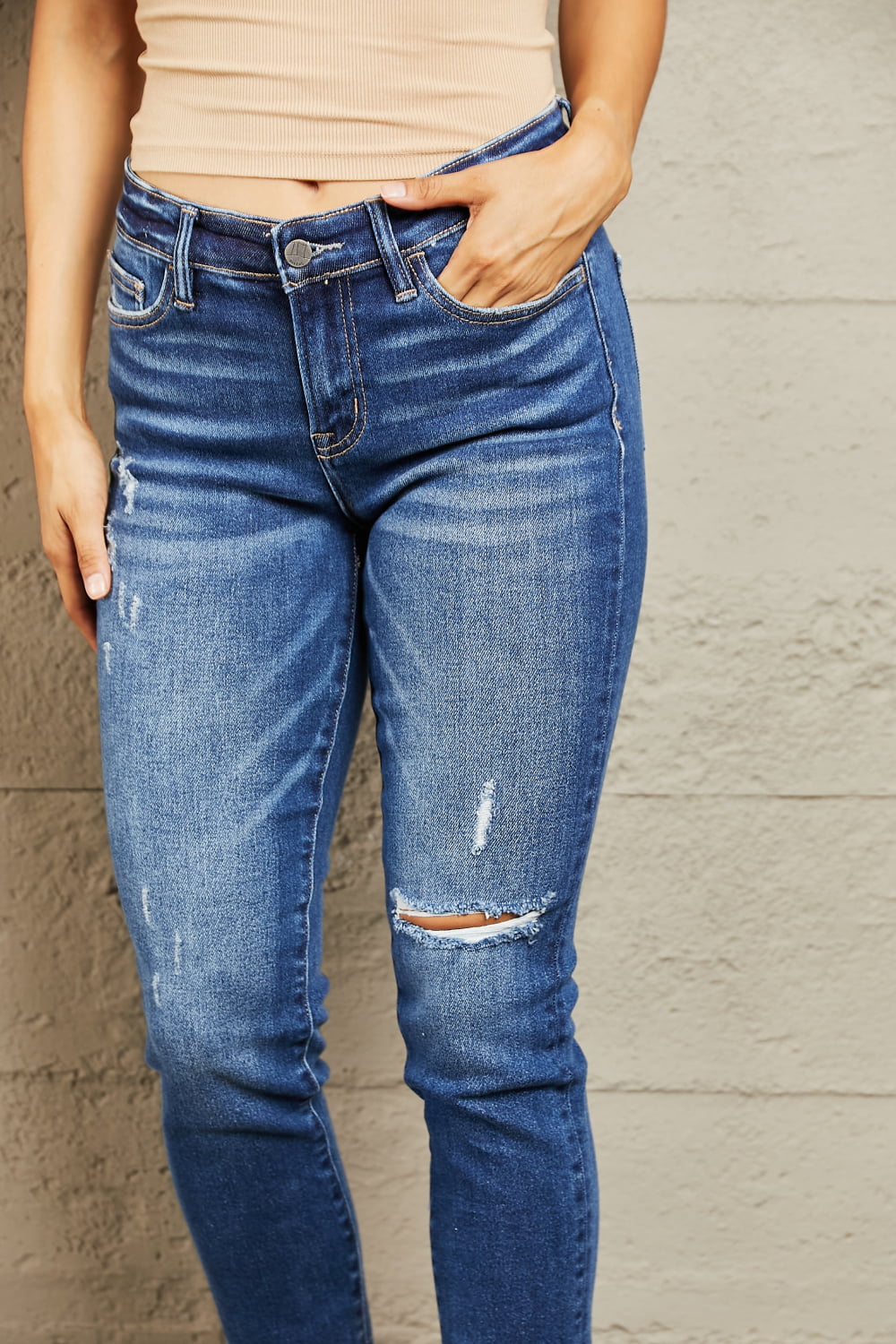 BAYEAS Mid Rise Distressed Slim Jeans - Alonna's Legging Land