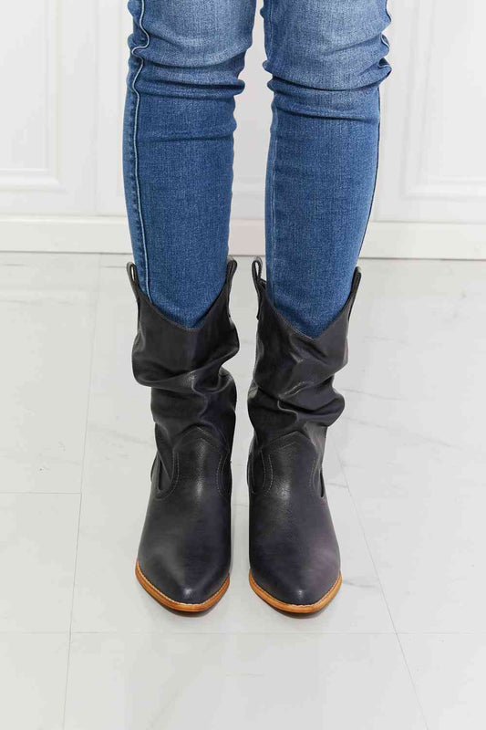MMShoes Better in Texas Scrunch Cowboy Boots in Navy - Alonna's Legging Land