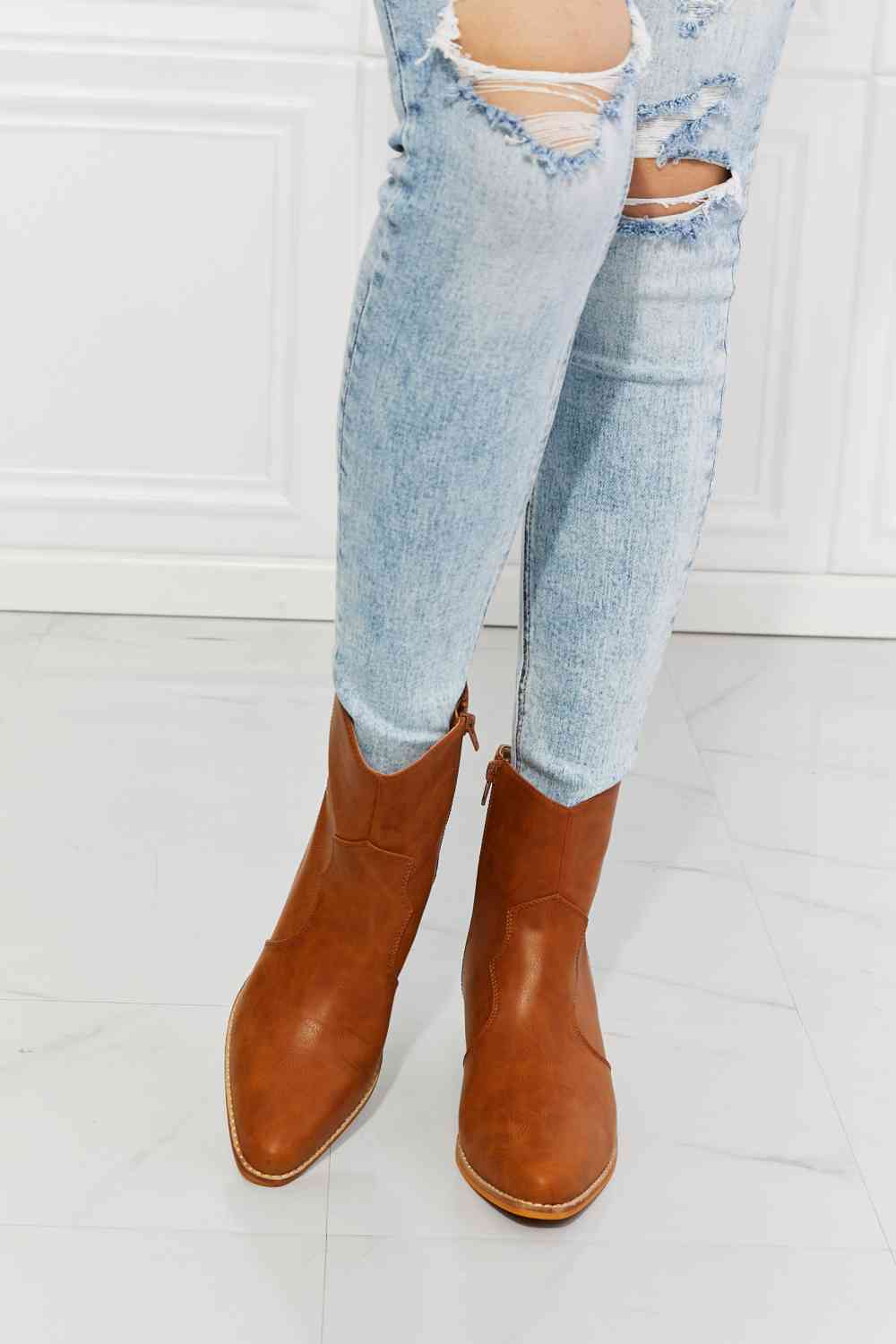MMShoes Watertower Town Faux Leather Western Ankle Boots in Ochre - Alonna's Legging Land
