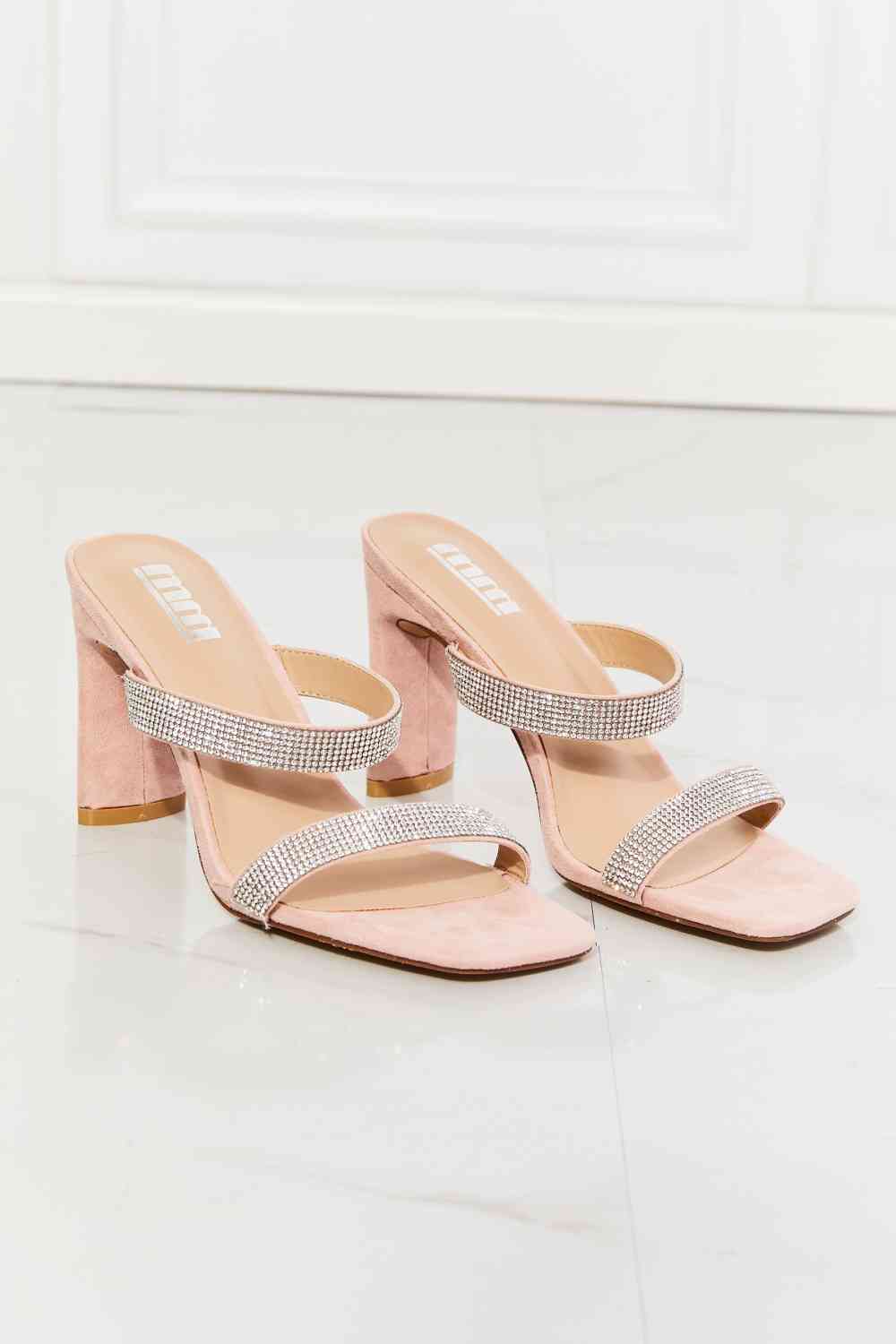 MMShoes Leave A Little Sparkle Rhinestone Block Heel Sandal in Pink - Alonna's Legging Land