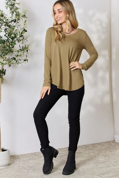 Zenana Full Size V-Neck Long Sleeve T-Shirt - Alonna's Legging Land